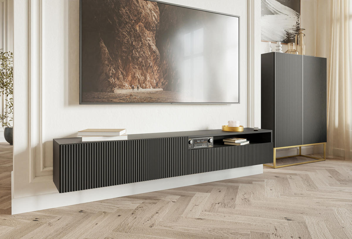 TV-HÄNGEBOARD Veldio Schwarz mit offenem Fach 175 cm - Schwarz, Holzwerkstoff (175/28.5/31.6cm) - Selsey