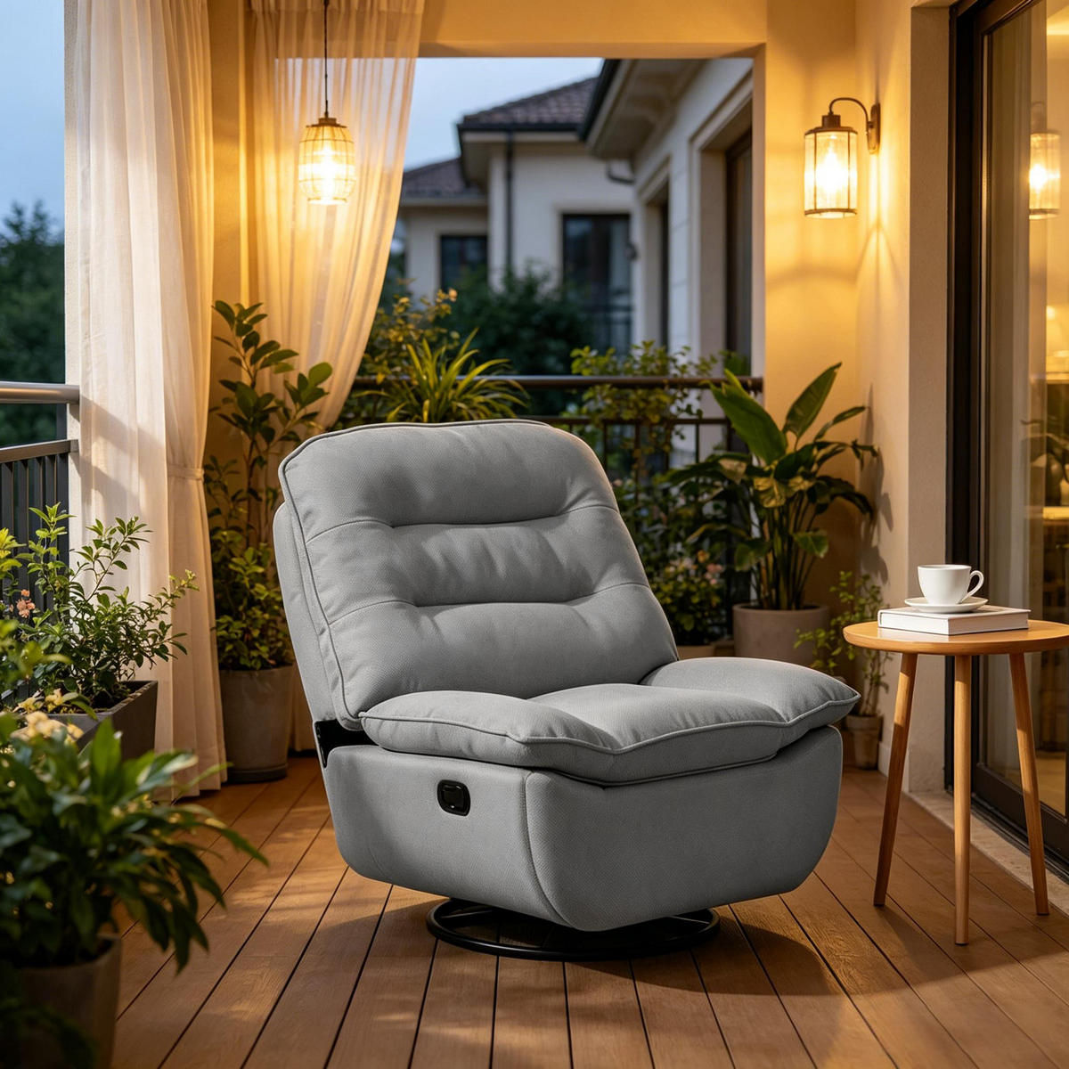 RELAXSESSEL 360° drehbar mit Fußstütze und Stauraum, DE-42187, Dunkelgrau - Dunkelgrau, Metall (49.5/106/95cm) - ComfortXL