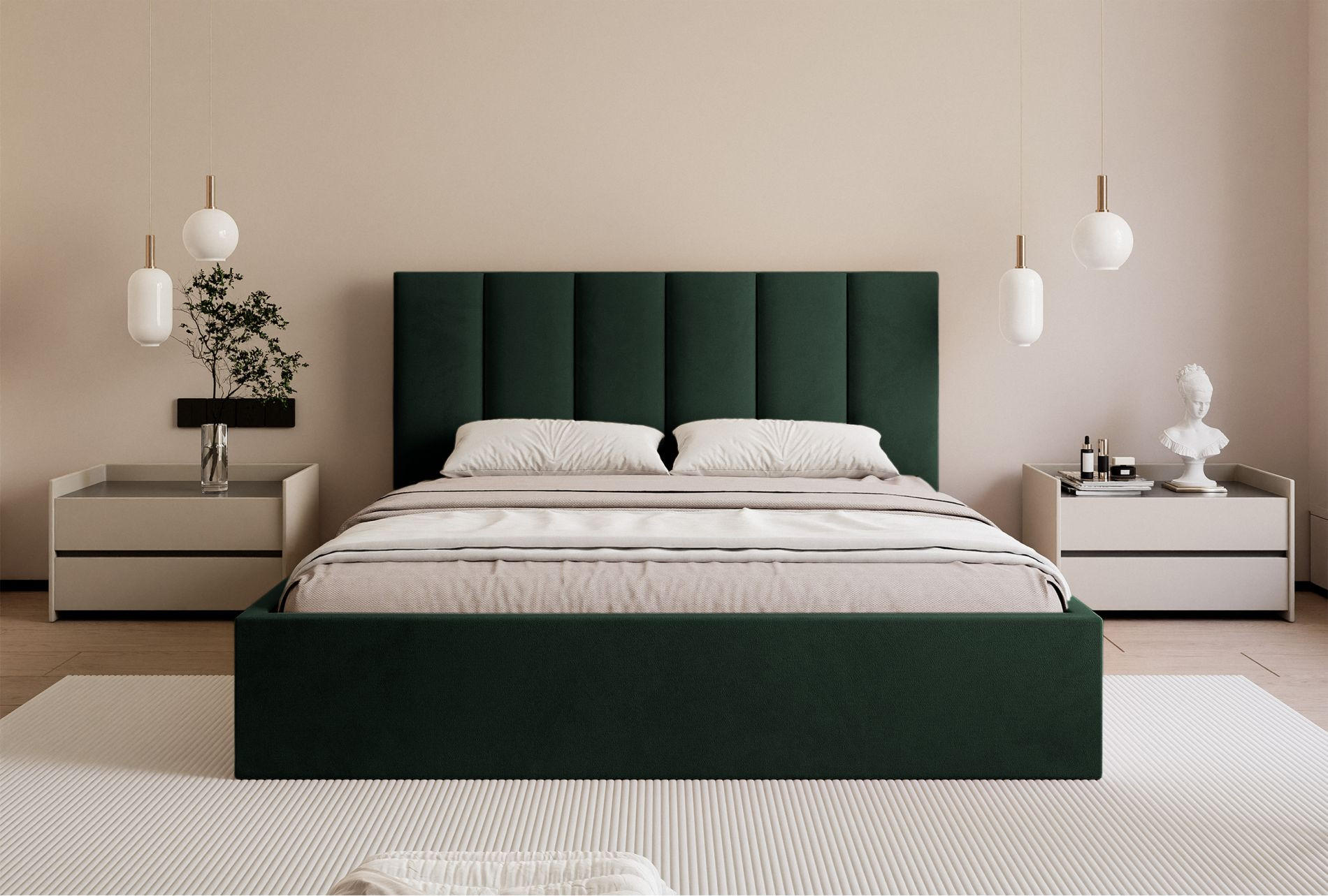 POLSTERBETT Masego Dunkelgrün, Velours, 160x200 cm - Dunkelgrün, Textil (160/200cm) - Selsey
