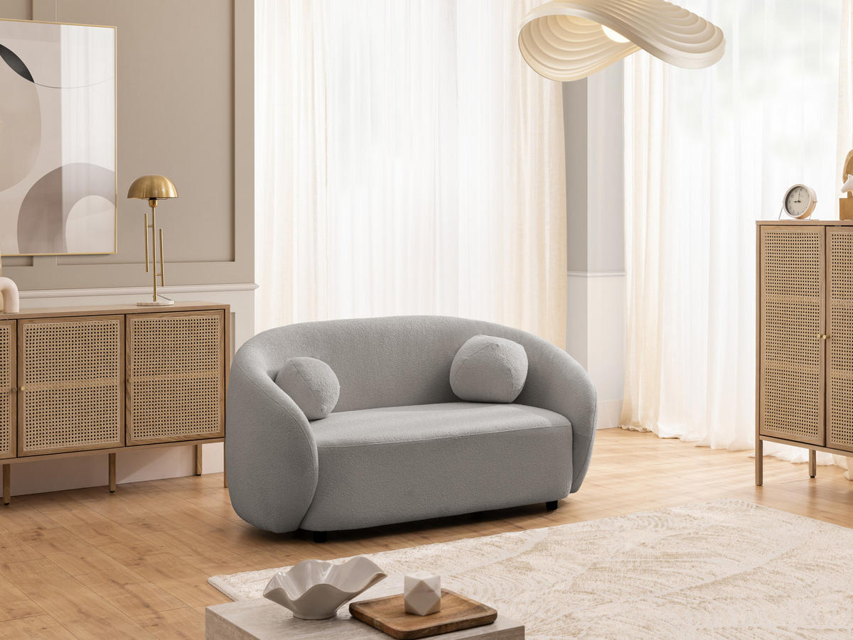 2-SITZER-SOFA Roundi Grau Bouclé - Schwarz/Grau, Holz/Kunststoff (150/76/80cm) - S-Style Möbel