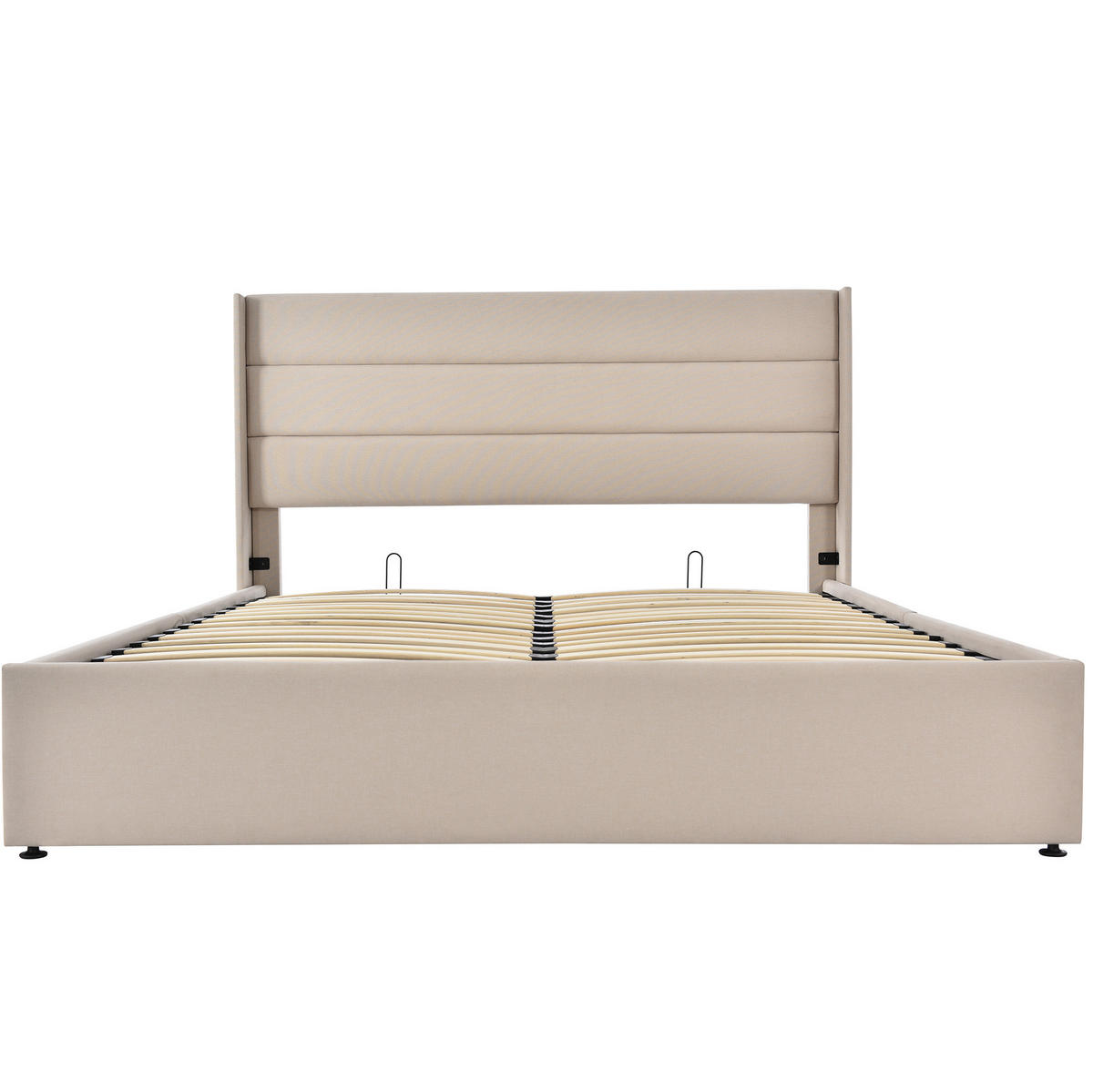 POLSTERBETT aus Leinen 160x200 cm Beige mit Bettkasten und hydraulischem Lattenrost - Beige, Textil (160/200cm) - IVMEU