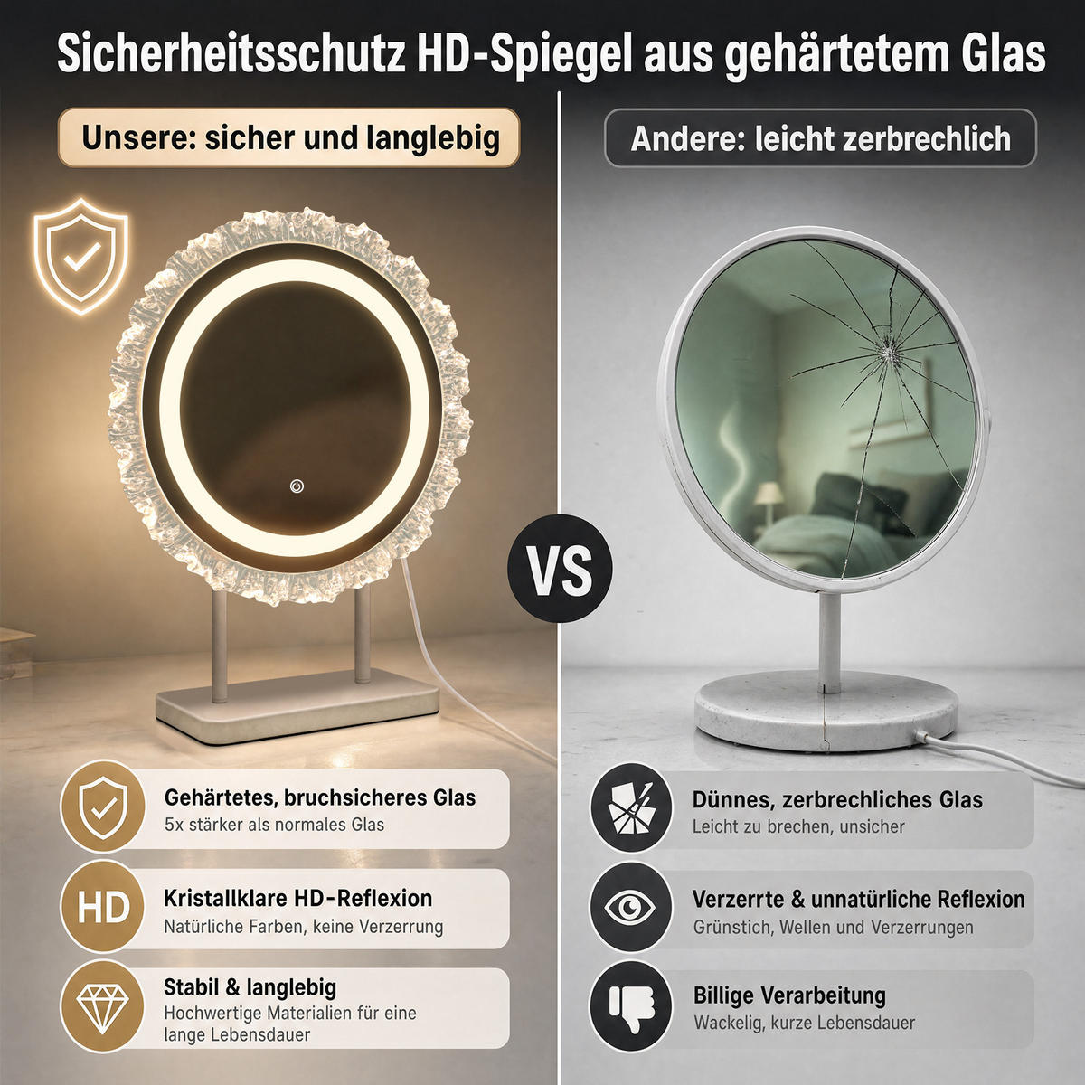 SCHMINKSPIEGEL Xandril 40/12/48 cm - Weiß, Glas (12/48/40cm) - ZMH