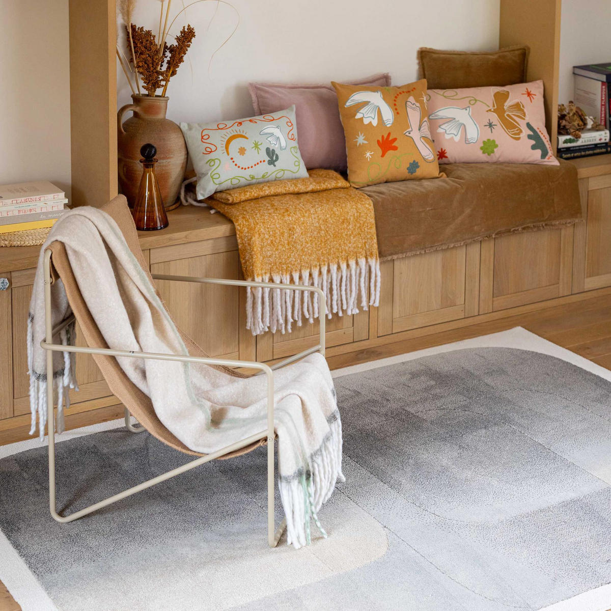BESTICKTES KISSEN Anka rosenholz 40 x 65 cm - Altrosa, Textil (40/65cm) - Vivaraise