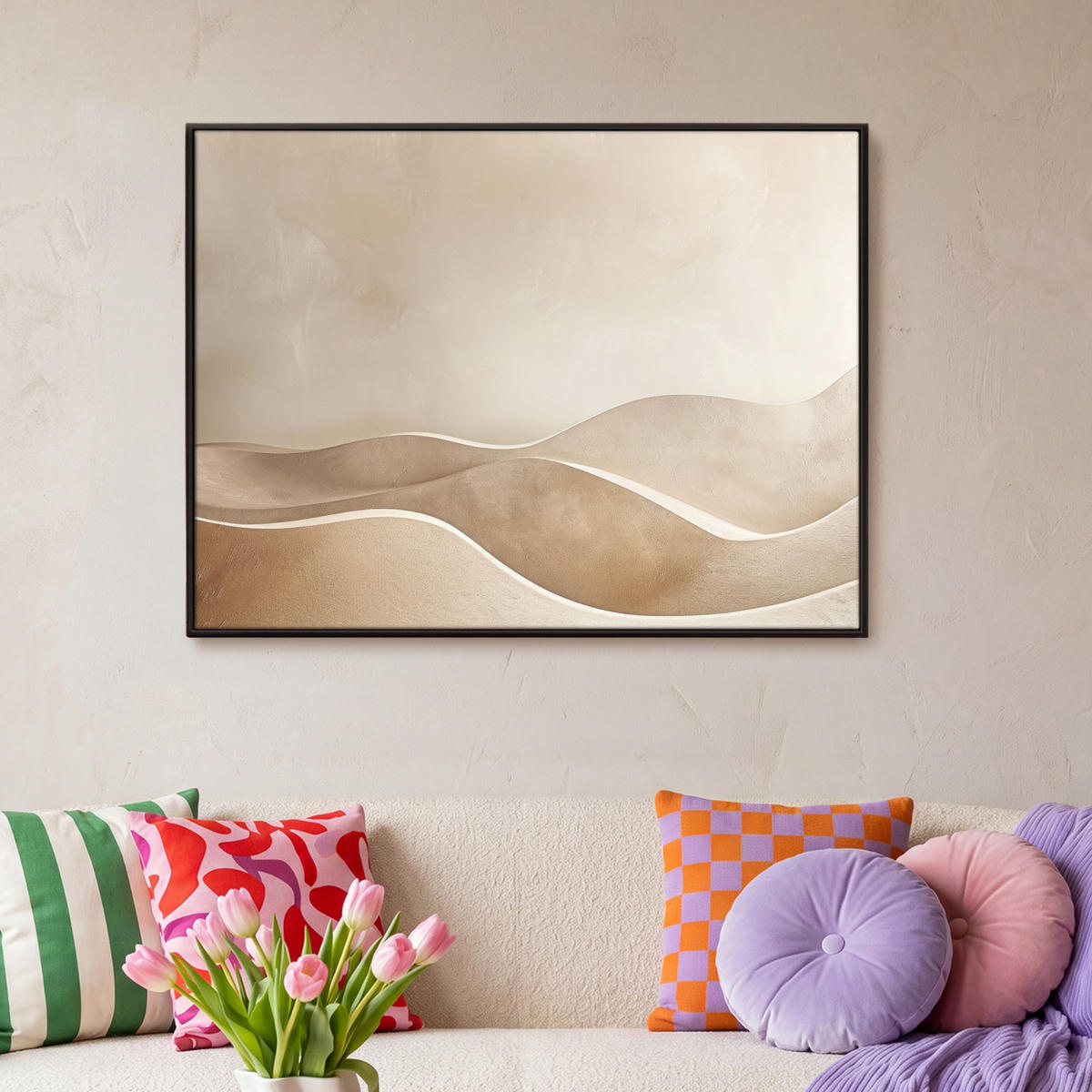LEINWAND Bilder mit Rahmen - Beige - Natur - Abstrakt - Modern - 100x70 - Beige, Textil (100/70cm) - MuchoWow