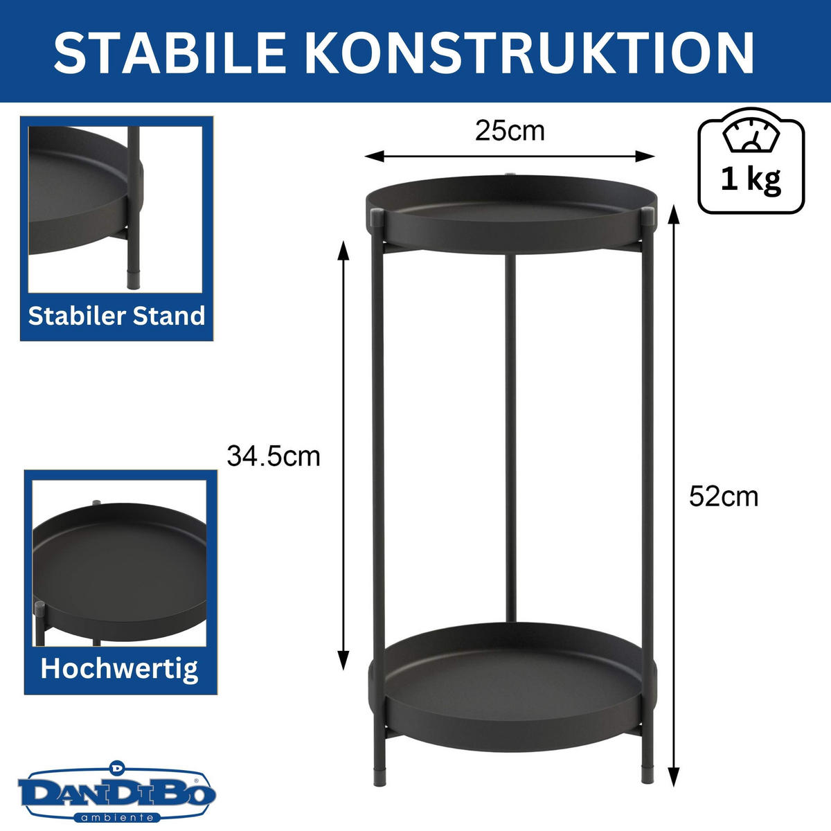 BLUMENSTÄNDER 2 Etagen Metall Schwarz 25/52 cm - Schwarz, Metall (25/52/25cm) - DanDiBo