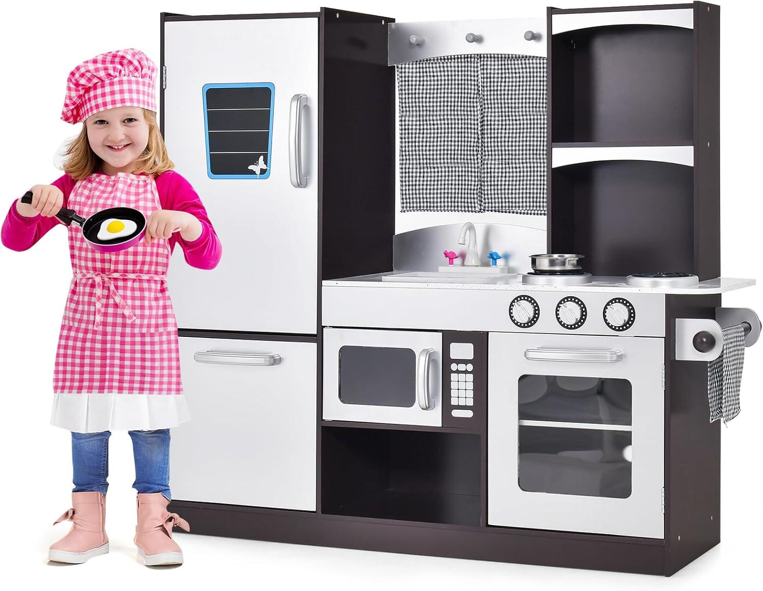 KINDERKÜCHE Mit Kühlschrank Grau - Grau, Holz (30/89/79cm) - COSTWAY