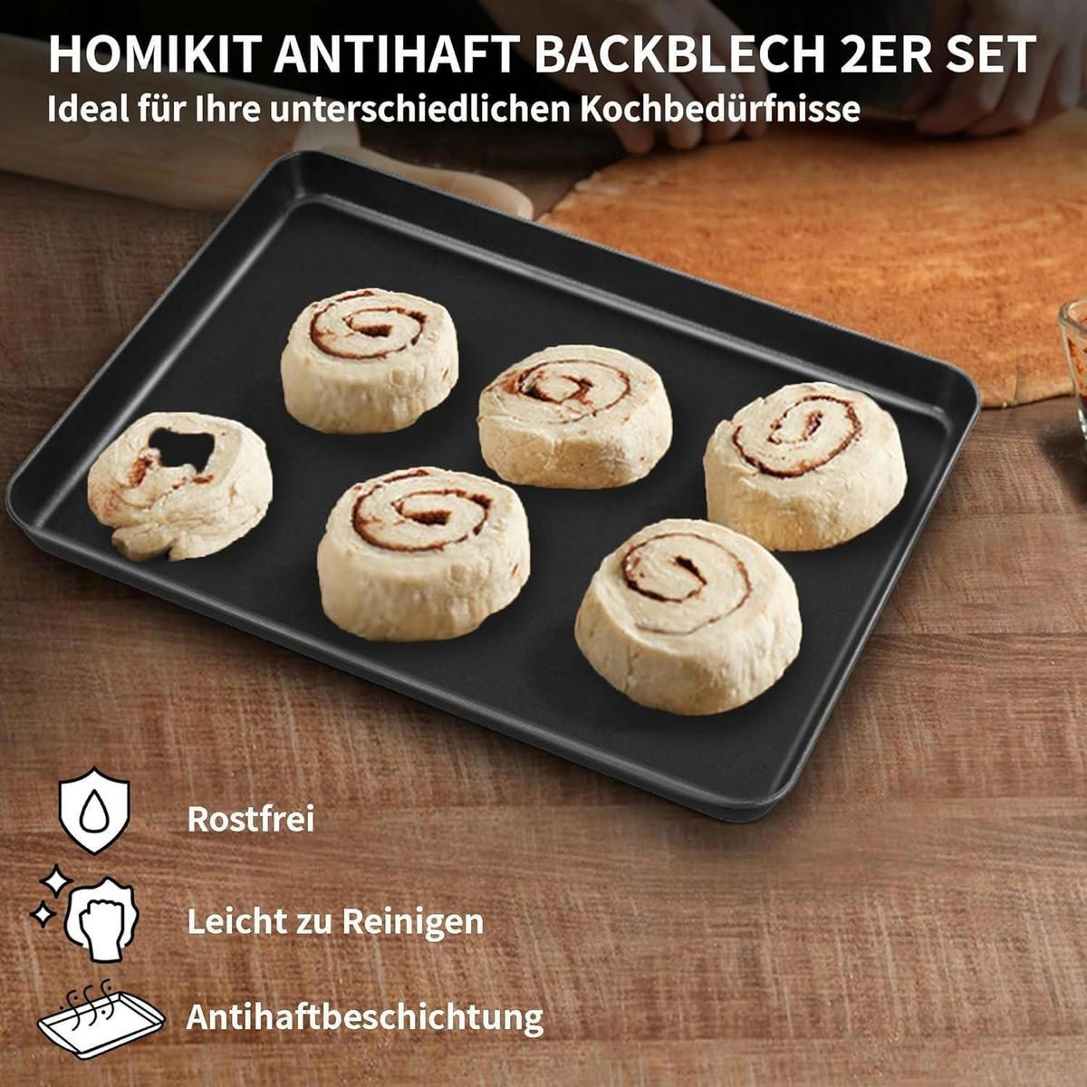 BACKBLECH 2er Set Antihaft Karbonstahl 26,5 cm - Schwarz, Metall (20.5/2.5/26.5cm)