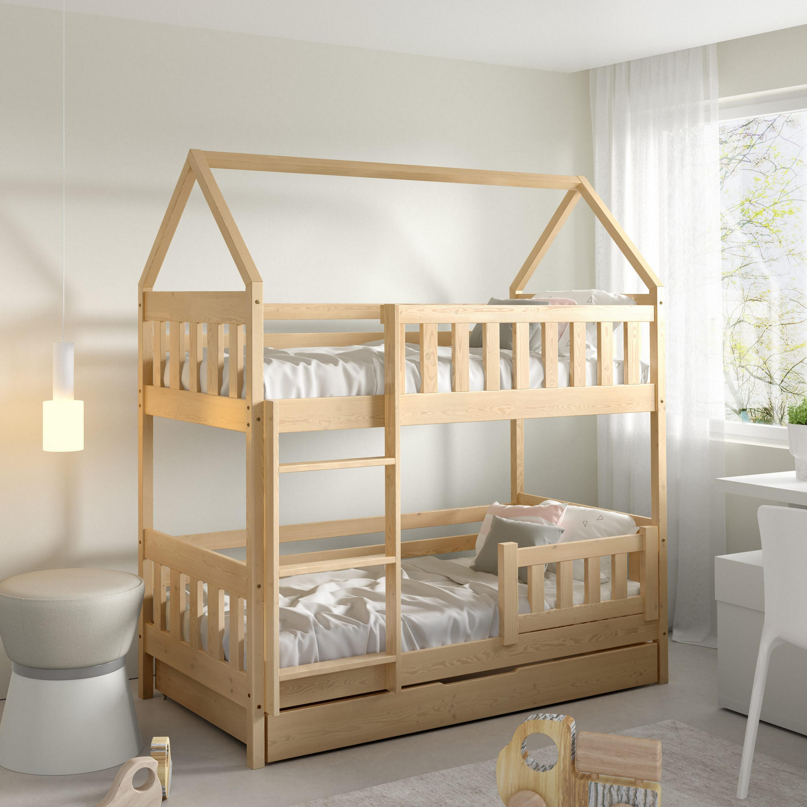 ETAGENBETT ELENA mit Bettkasten 80x160 cm Kieferfarben - Kieferfarben, Holz (80/160cm) - MASSENO