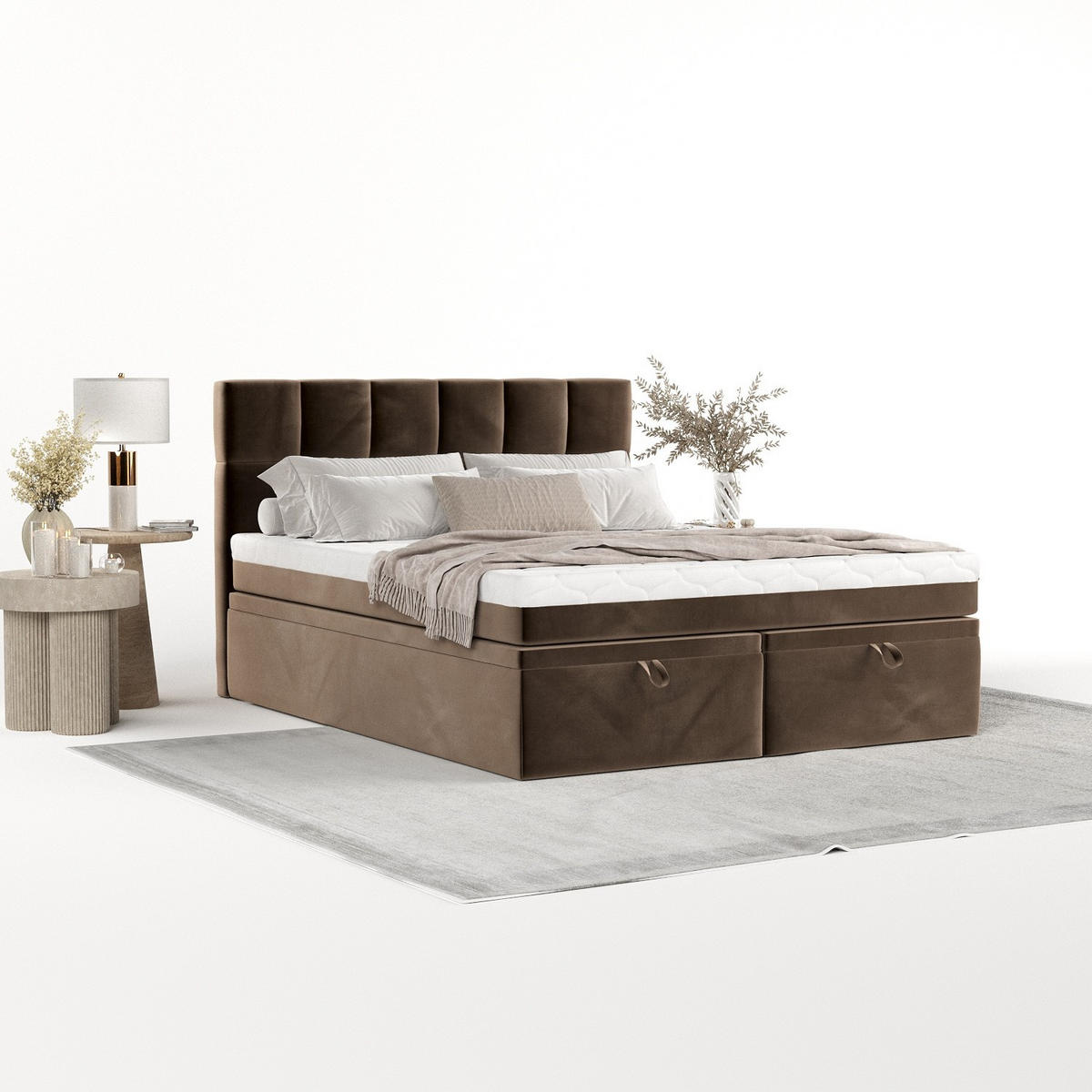 BOXBETT Elano 180/200 cm Braun im Paros Stoff - Schwarz/Braun, Holz/Holzwerkstoff (180/200cm) - AltaBeds