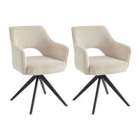 DREHSTUHL mit Armlehnen 2er-Set - Cord & schwarzes Metall - Cremefarben - KONYA - Creme, Textil (59/84/58cm) - Vente-Unique