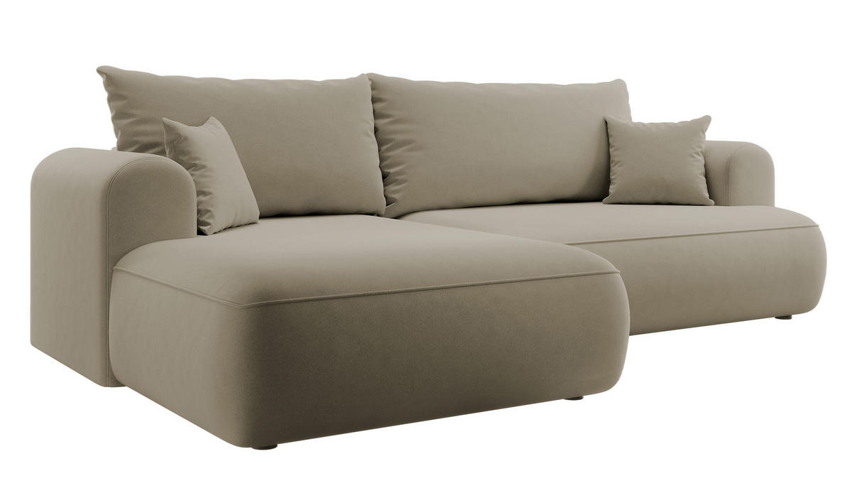 ECKSOFA Ovo Beige Velours - Beige/Schwarz, Kunststoff/Textil (260/165cm) - Selsey