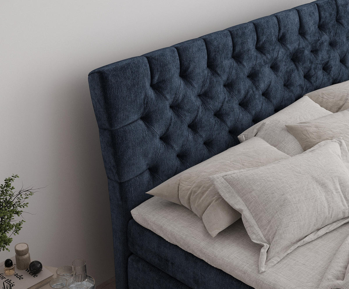 BOXSPRINGBETT Seraphine Marineblau 180/200 cm - Schwarz/Dunkelblau, Holz/Holzwerkstoff (180/200cm) - Maison de Reve