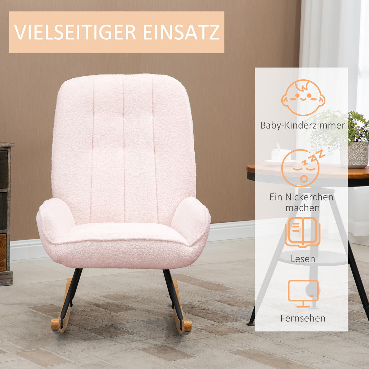 SCHAUKELSTUHL Schwingsessel Gepolsterter Schaukelsessel bis 150 kg Belastbar - Rosa, Holz (95/97/63cm) - HOMCOM