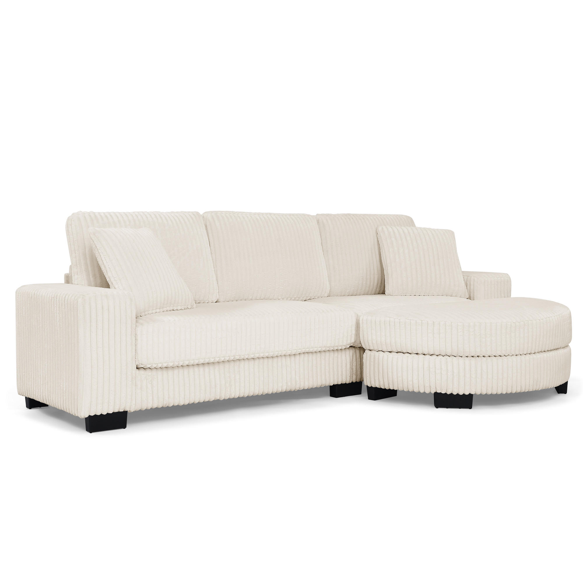 ECKSOFA mit ovalem Hocker und 2 Kissen aus Cord - Beige, Textil (256.5/133.5cm) - EVRYAE