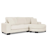 ECKSOFA mit ovalem Hocker und 2 Kissen aus Cord - Beige, Textil (256.5/133.5cm) - EVRYAE