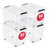 ÚLOŽNÉ boxy s víkem 80 l v sadě po 4 ks - průhledná, plast (39/43/58cm) - BOXXivo