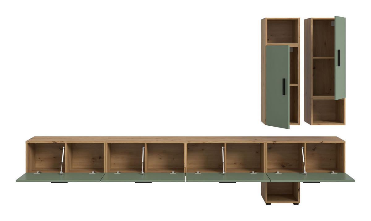 WOHNWAND Primo 6 tlg. (B/H/T: ca. 300/178/34 cm) in Artisan Oak /Smoke Green - Eiche Artisan, Holzwerkstoff (300/178/34cm)