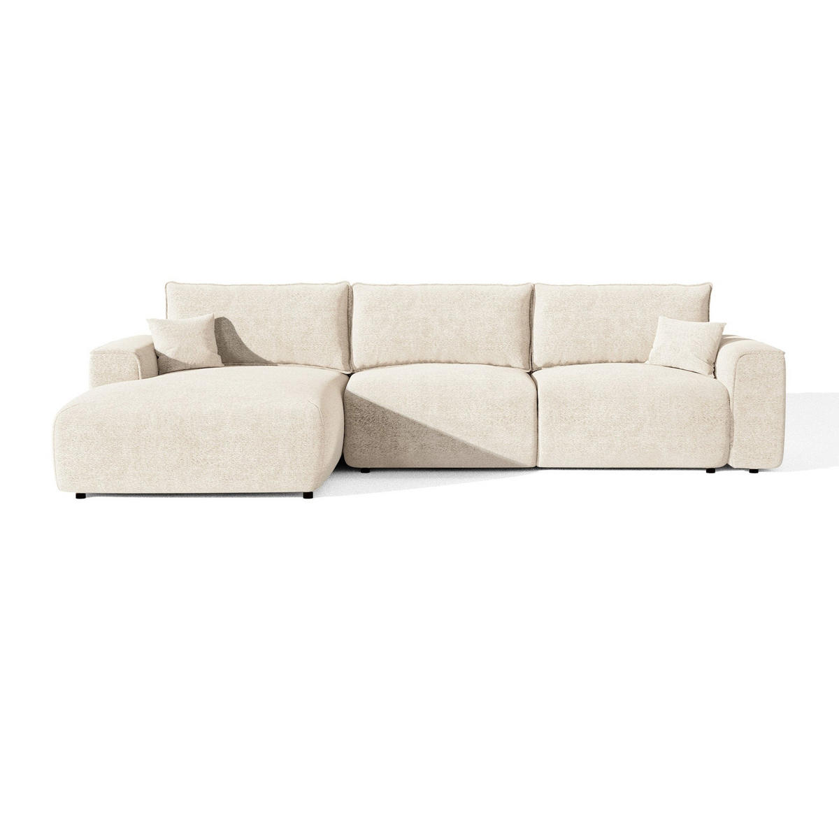LINKSECK-SCHLAFSOFA mit Stauraum COMO Bouclé-Stoff Creme 297cm - Creme, Textil (297/167cm) - Premium Interiors