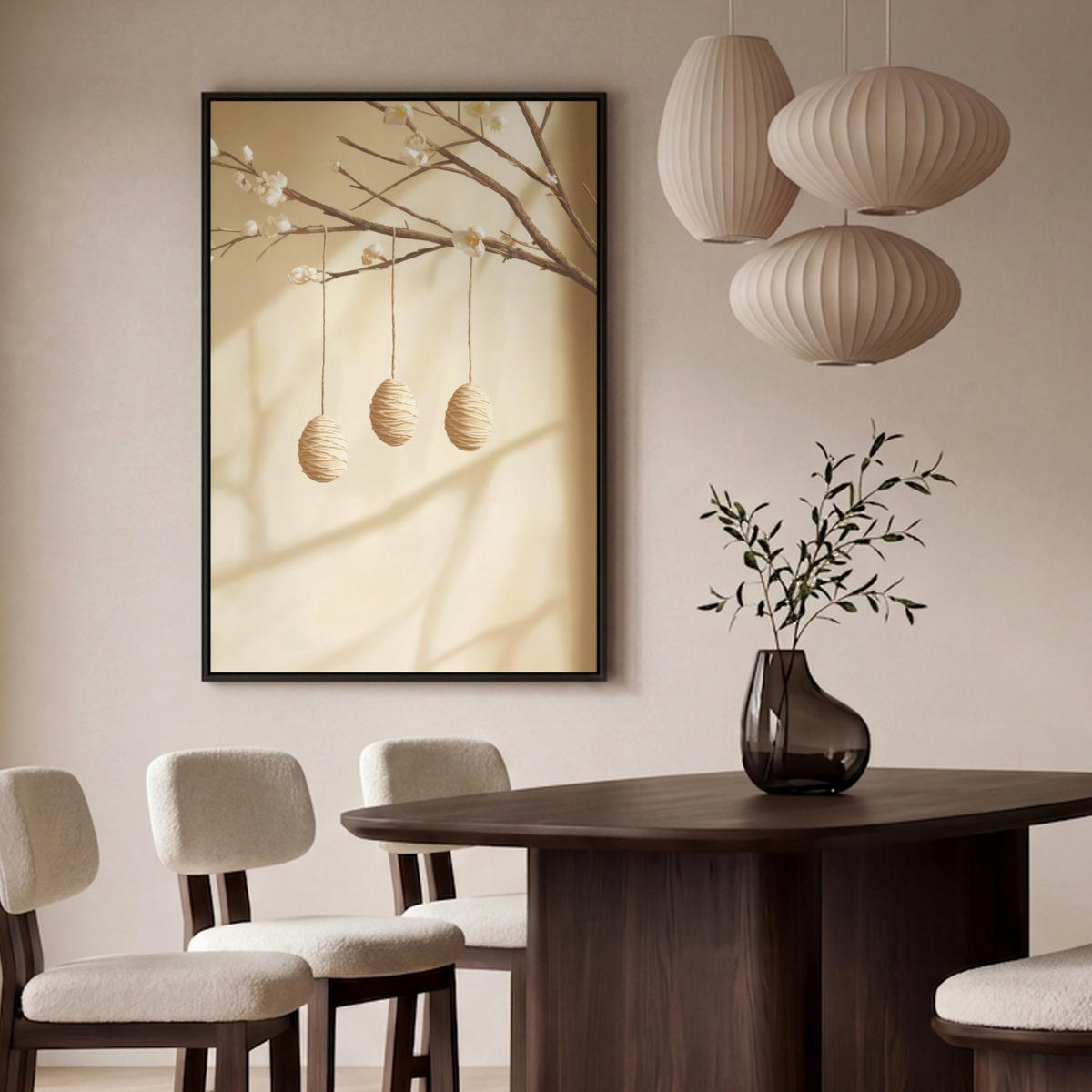 LEINWAND Bilder mit Rahmen - Beige - Osterkuchen - Eier - 90x140 - Beige, Textil (90/140cm) - MuchoWow
