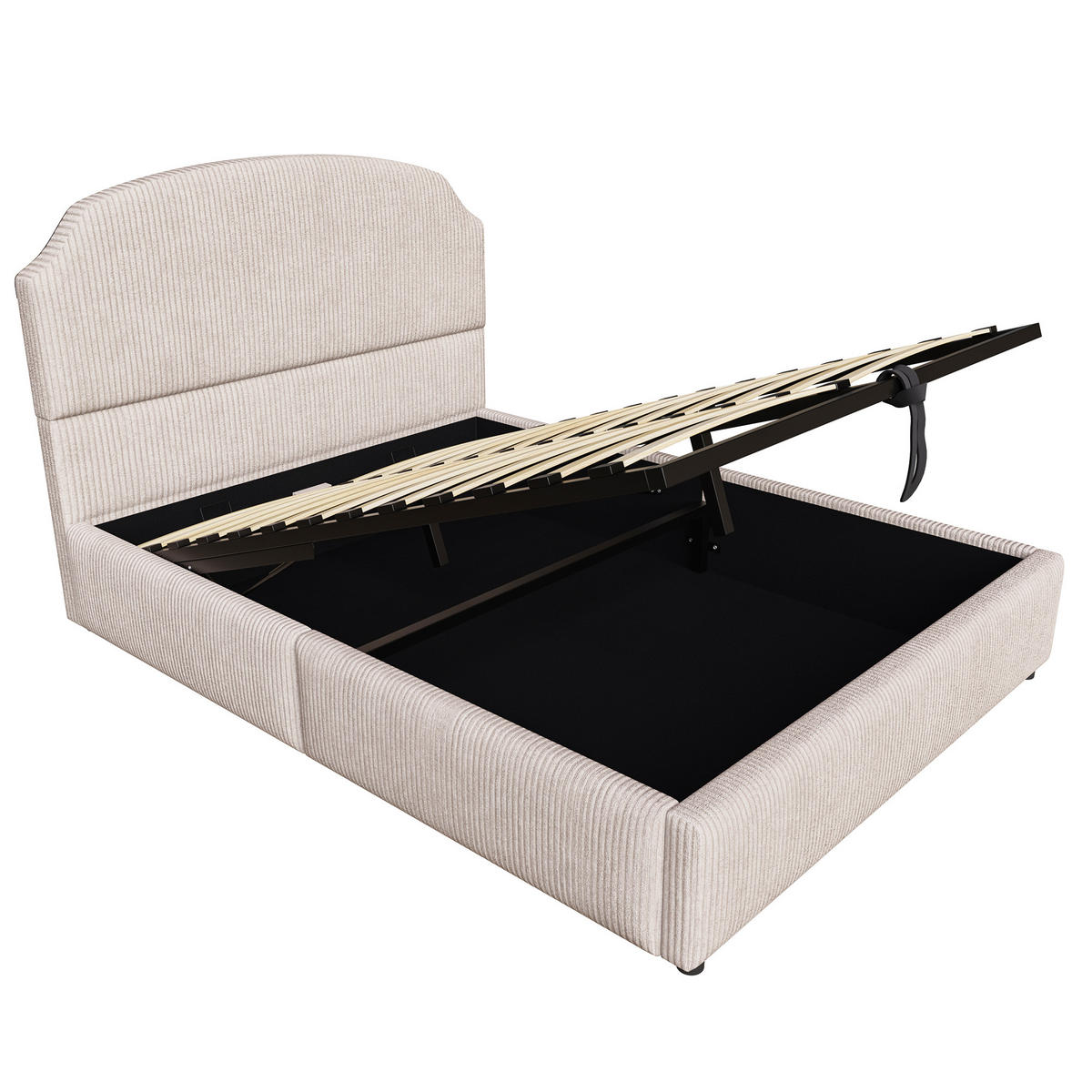 POLSTERBETT 140/200 cm Beige mit Stauraum und Hydraulik aus Streifenplüsch - Beige, Textil (140/200cm) - OKWISH