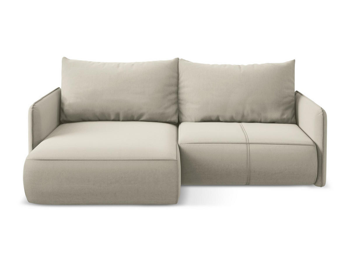ECKSOFA mit Schlaffunktion Samt Stoff Creme - Perlmutt/Creme, Kunststoff/Textil (148/207cm) - Makamii