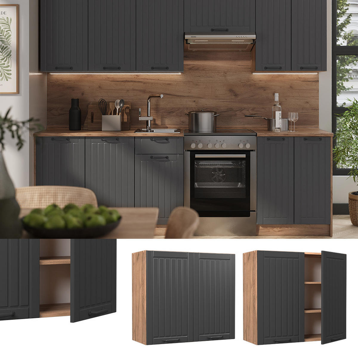 HÄNGESCHRANK Fame-Line, Dunkelgrau/Goldkraft Eiche, 80 cm - Honigeiche/Dunkelgrau, Holzwerkstoff (80/72/34.1cm) - Vicco