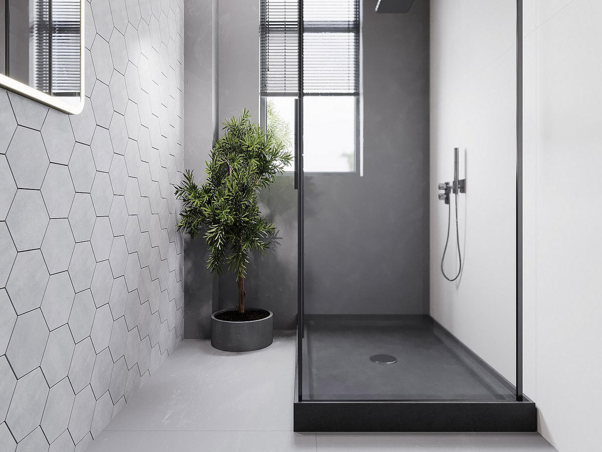 DUSCHWANNE - 121.5 cm x 81.5 cm - beton - grau Riazos - Grau, Stein (81.5cm) - Vente-Unique