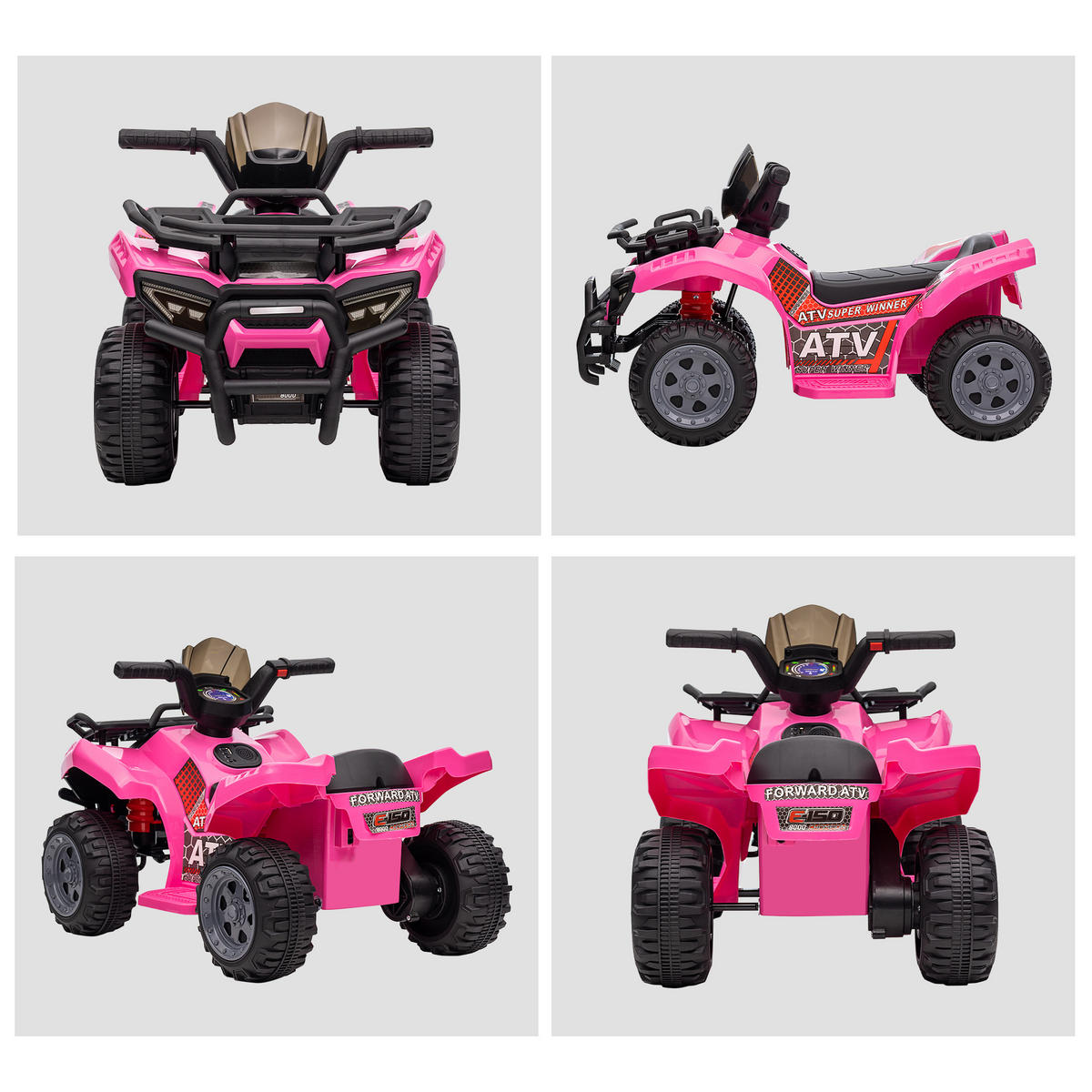 MINI ELEKTRO-QUAD KINDER, Schwarz/Grün/Rosa/Rot, Metall+ PP-Kunststoff - Rosa, Metall (70/42/45cm) - HOMCOM