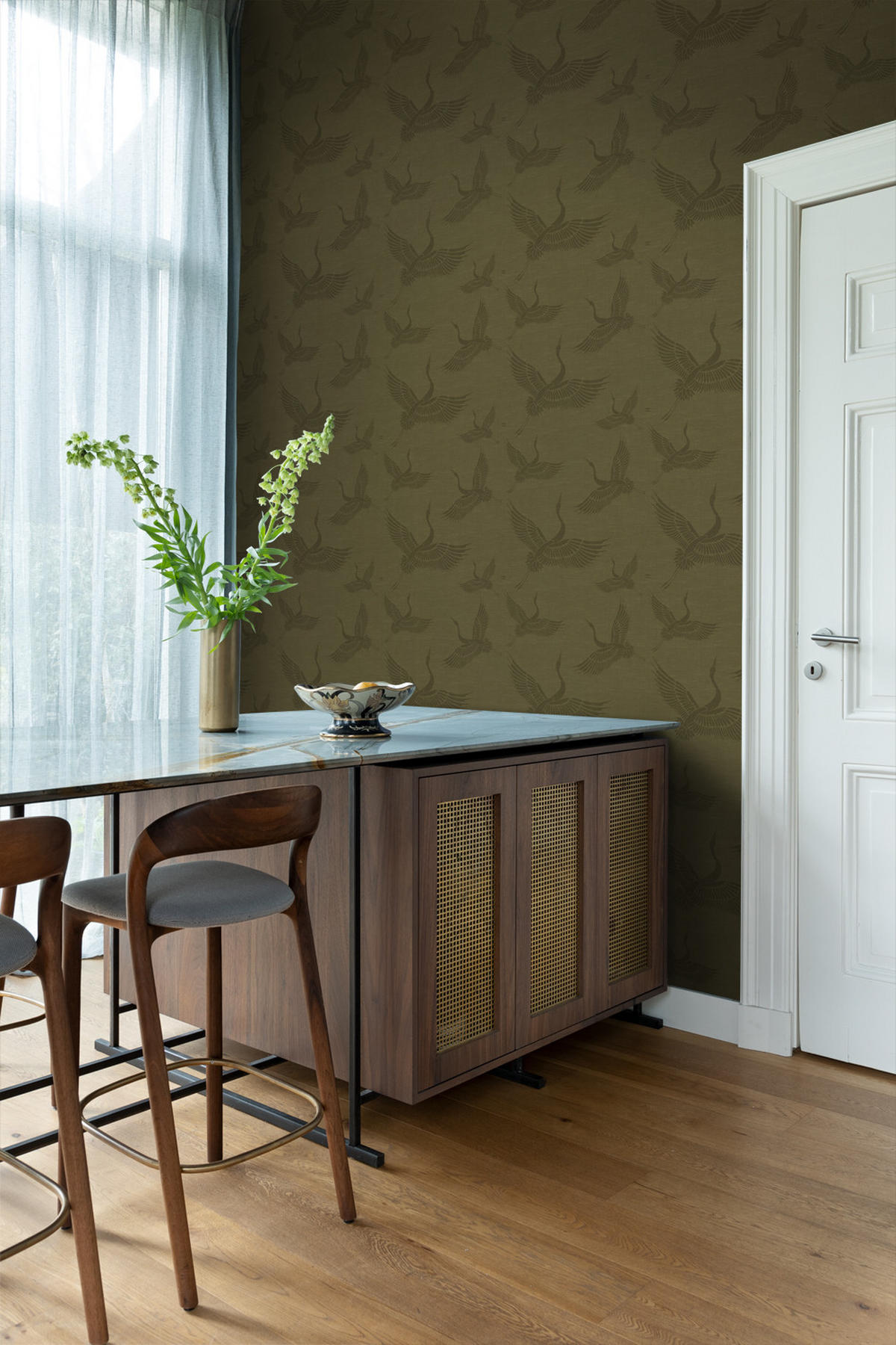 TAPETE Kraniche 53 cm x 10.05 m - Gelb, Papier (53/1000cm) - Origin Wallcoverings