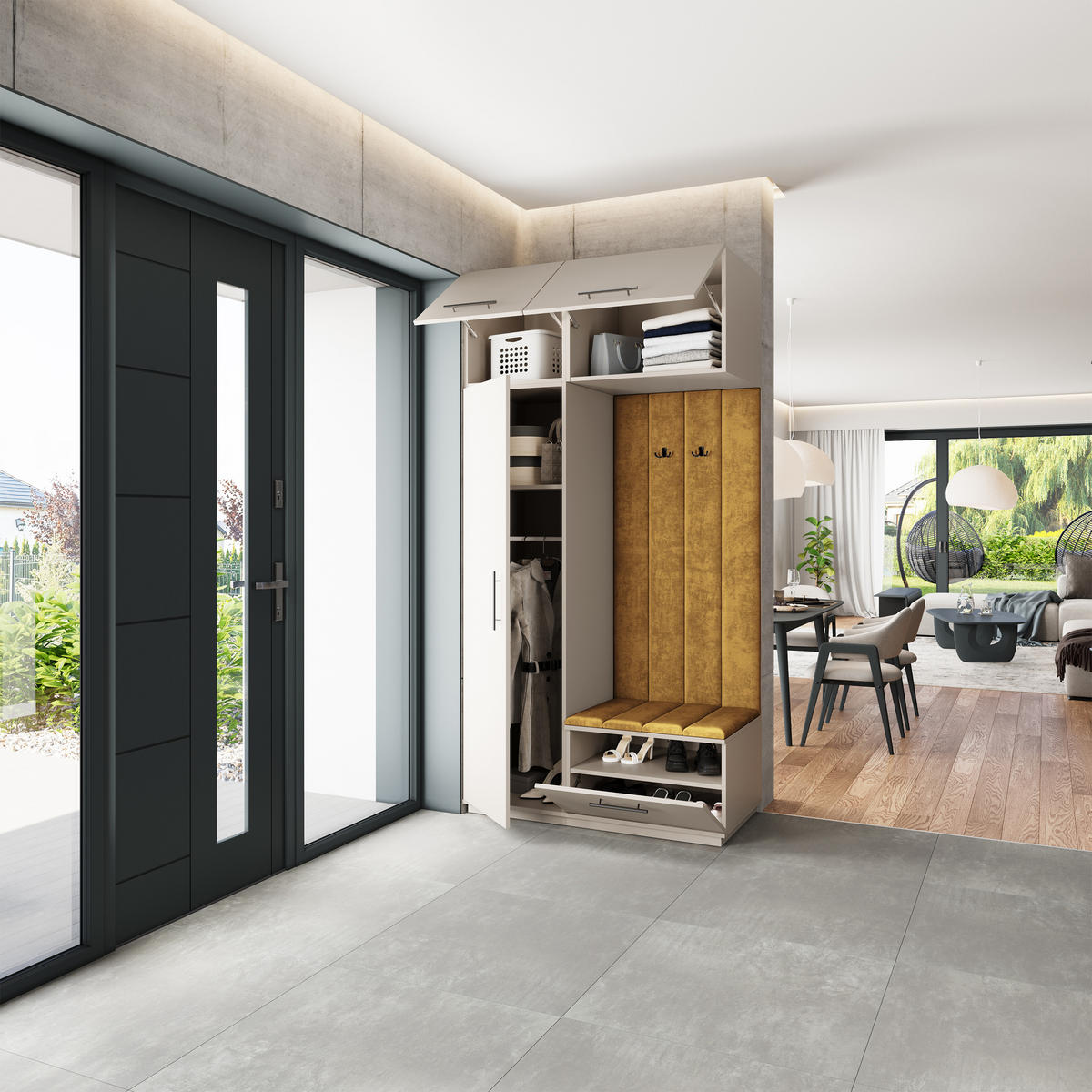 GARDEROBENSCHRANK REMA 120/240/60 cm Modern Garderobe-Set Kaschmir - Kaschmir/Gelb, Holzwerkstoff (120/240/60cm) - MASSENO