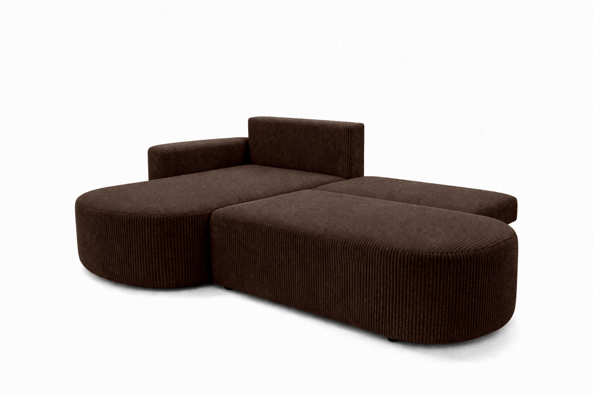 ECKSOFA Mit Schlaffunktion Und Bettkasten, Cordstoff Poso, Braun, Links, ROUND ONE OPEN XL - Braun, Holz (262/175cm) - Kaiser Möbel
