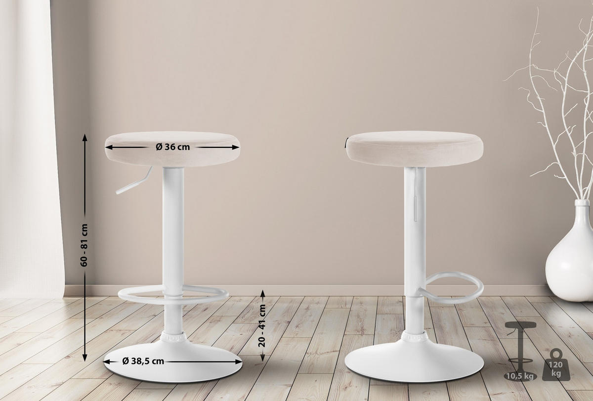 BARHOCKER Ponte Set 2-teilig 60-81 cm Creme - Creme, Textil (38.5/60/38.5cm) - furnicato