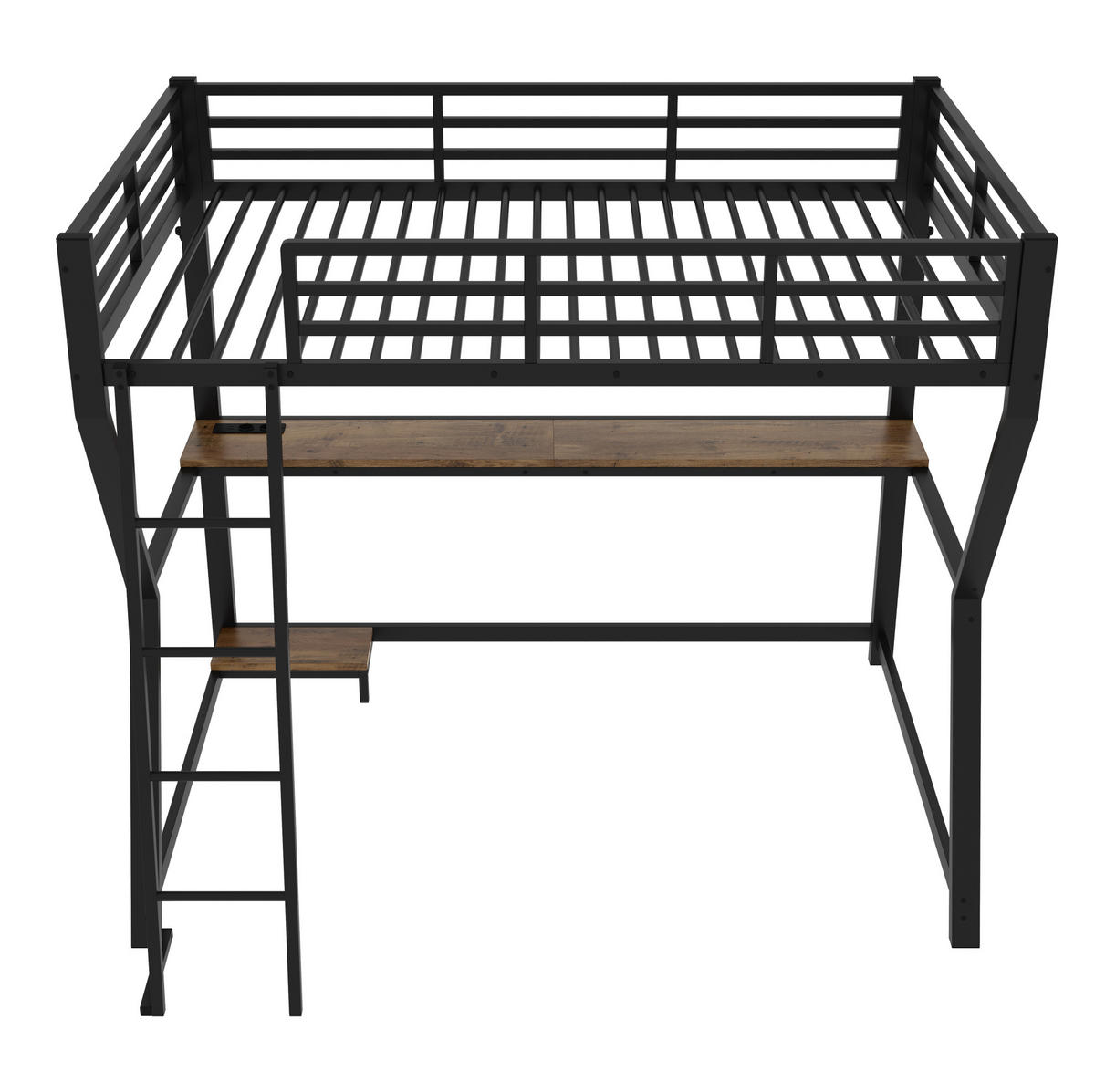 HOCHBETT 90/200 cm aus Metall/MDF mit Schreibtisch und LED-Beleuchtung Schwarz - Schwarz, Metall (90/200cm) - Modenvie