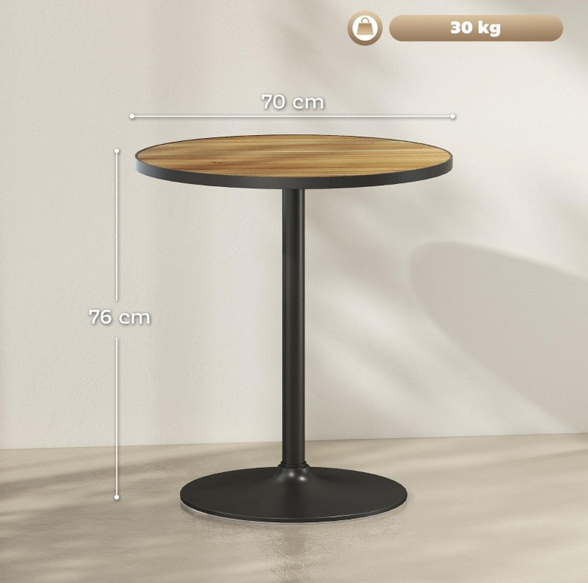 JEDÁLENSKÝ stôl, Ø 70/76 cm dub, drevený, okrúhly pre 2 až 4 osoby - farba duba, drevo (70/70/76cm) - BEAOK