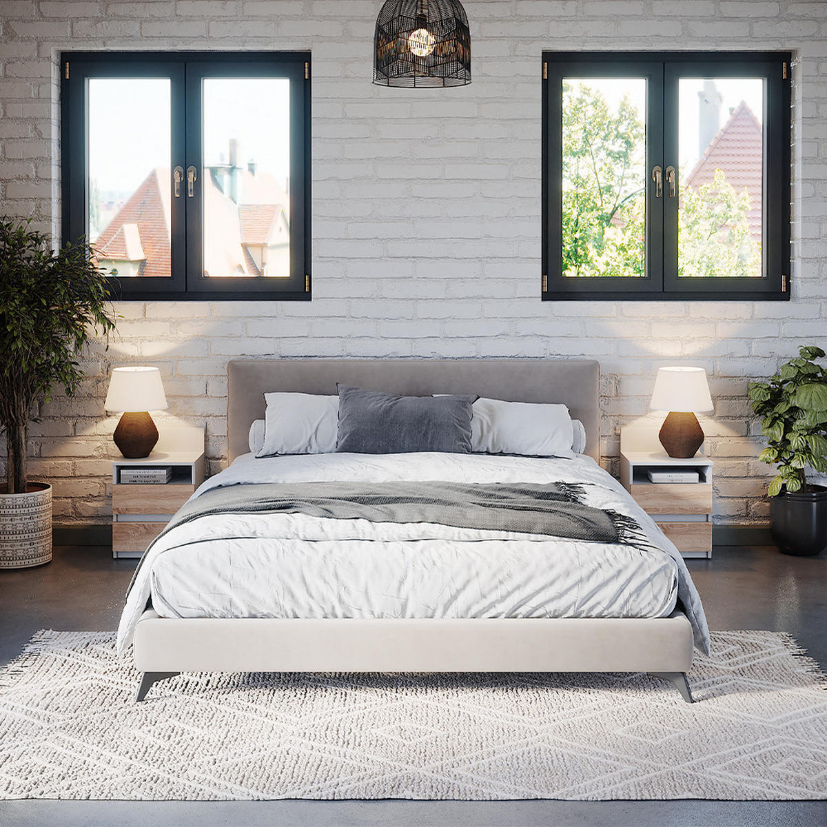 NACHTTISCH Monty Weiß/Sonoma 32.3 x 59.1 cm mit 2 Schubladen - Weiß/Sonoma Eiche, Holzwerkstoff (32.3/59.1/39.6cm) - Vicco