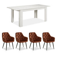 TISCHGRUPPE ausziehbar 160-200/90 cm weiß mit 4 Stühle Samt braun - Weiß/Braun, Holz/Textil (160/88/90cm) - Homestyle4u