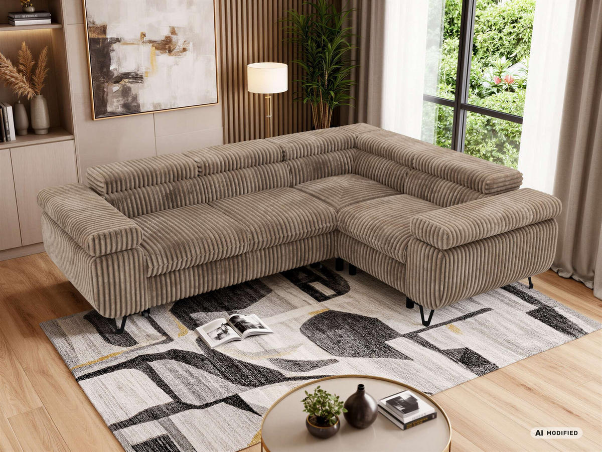 ECKSOFA FALCO L - Braun Cord - Rechts Seite - Schwarz/Braun, Textil/Metall (268/197cm) - MKS