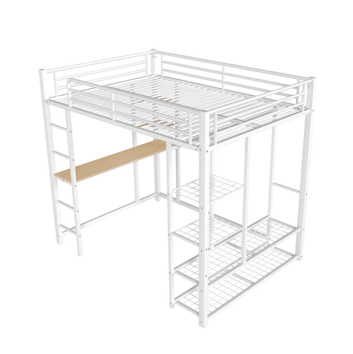 HOCHBETT 140/200 cm Weiß mit Schreibtisch und Kleiderschrank - Weiß, Metall (140/200cm) - MIVRAY