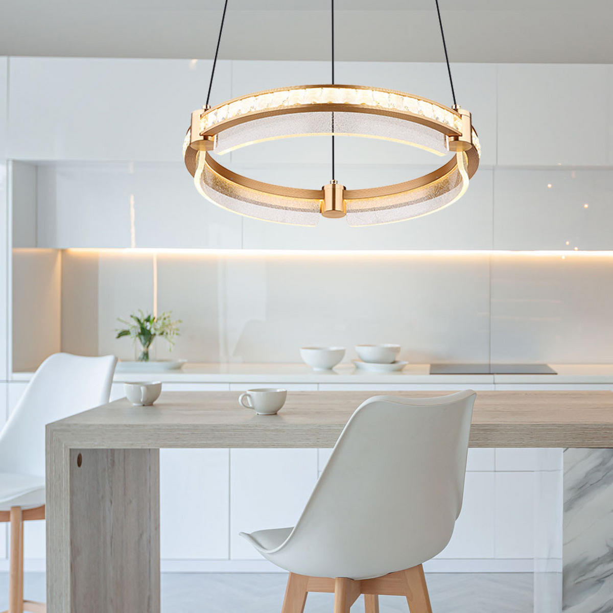 LED HÄNGELEUCHTE Blondie Kristalle Gold - Goldfarben, Metall (40/40/120cm) - Globo Lighting