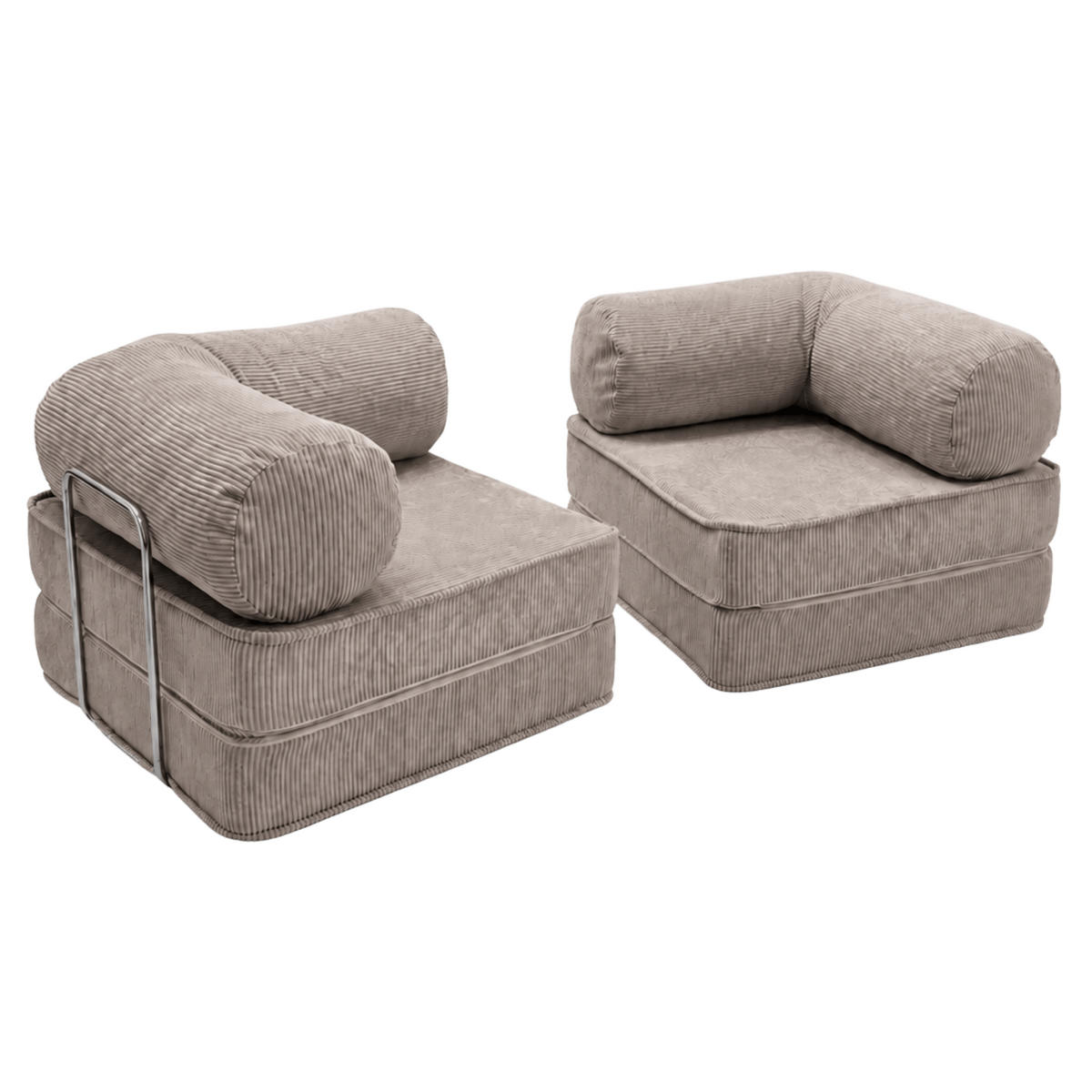 SOFA SURB Duo 100 Schlafsofa 2-Sitzer Taupe 200/100 cm - Taupe/Chromfarben, Textil/Metall (200/70/100cm) - SURB