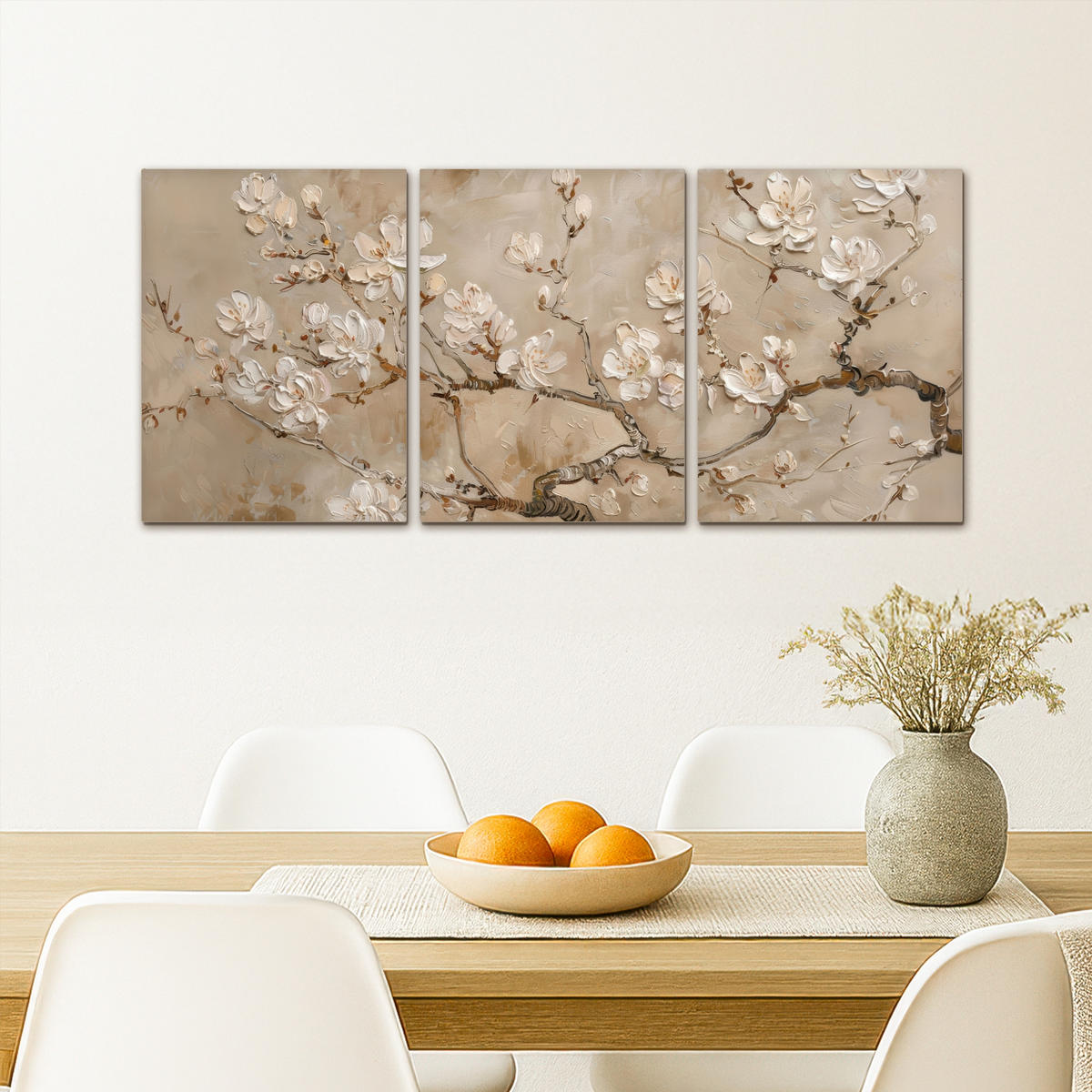 LEINWANDBILD 3er Set Beige - Blüte - Modern 90x40 cm - Greige, Textil (90/40cm) - MuchoWow