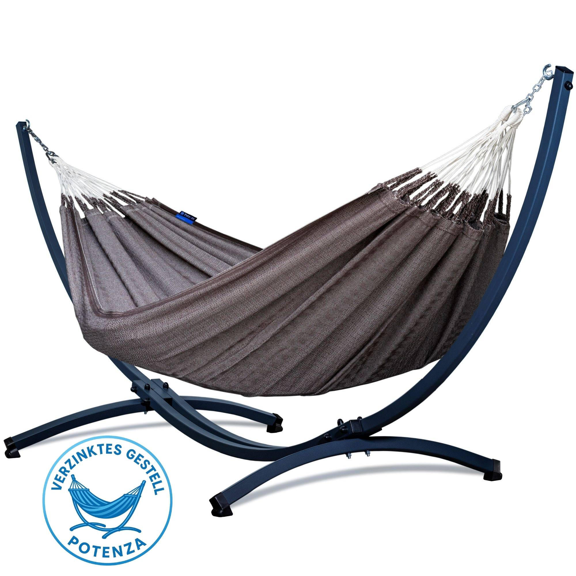 HÄNGEMATTE mit Verzinktem Gestell, 2 Personen, XXL, 200 kg, Metall, Medelin Pekan, einfache Montage - Braun, Metall (370/130/120cm) - Potenza