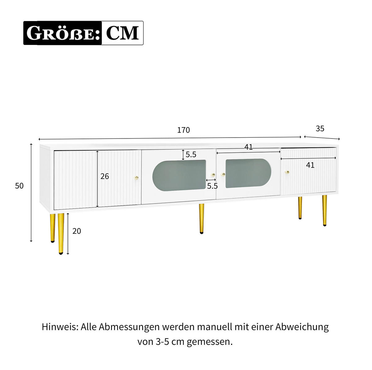 TV-SCHRANK mit 4 Türen 170 x 35 x 50 cm Weiß Spanplatte - Weiß, Holzwerkstoff (35/50/170cm) - Beauniv
