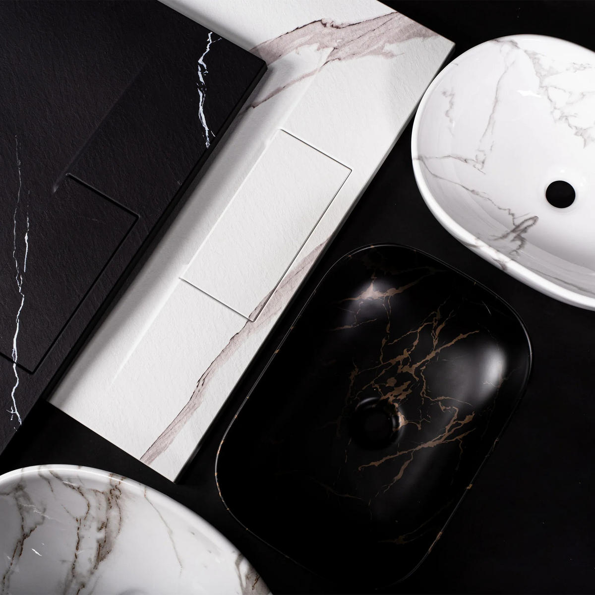 AUFSATZWASCHBECKEN BELINDA BLACK MARBLE MAT 46,5/33,5/13,5 cm - Schwarz, Keramik (46.5/13.5/33.5cm) - REA