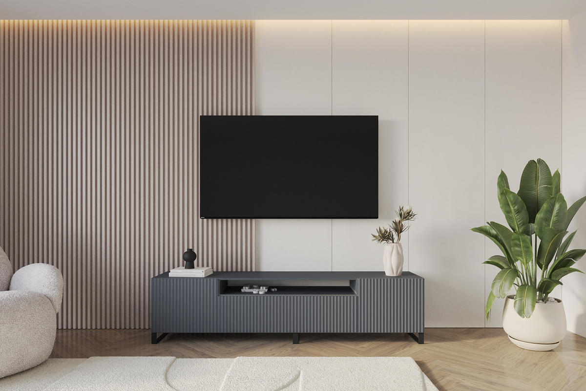 LOWBOARD NOA-2-S 200x53x41 cm - Graphit - Schwarz/Graphitfarben, Holzwerkstoff (200/53/41cm) - ALTDECOR