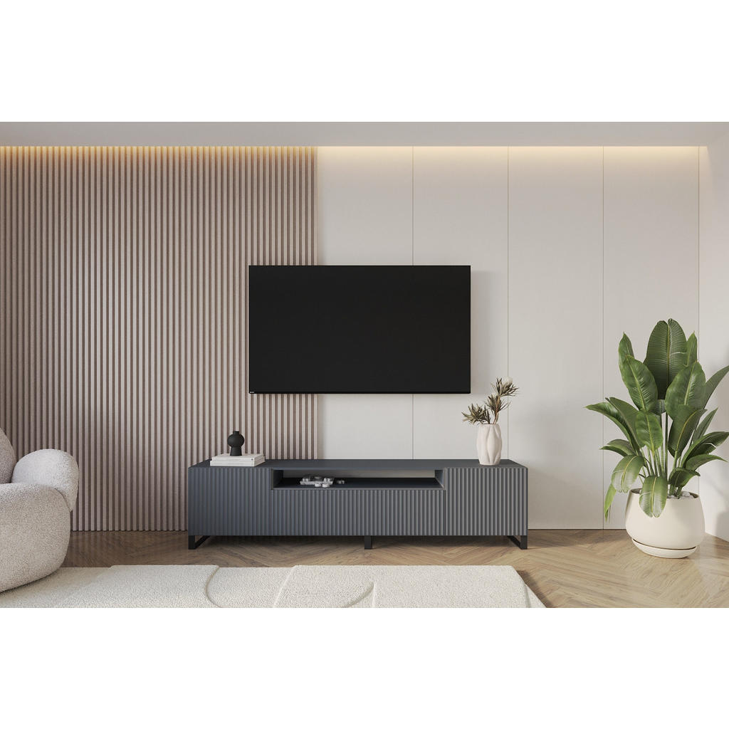 Thumbnail - Altdecor Lowboard, Graphit, Holzwerkstoff, Rechteckig, U-Form, 200x53x41 cm, Wohnzimmer, Wohnwände, Lowboards, Lowboards...