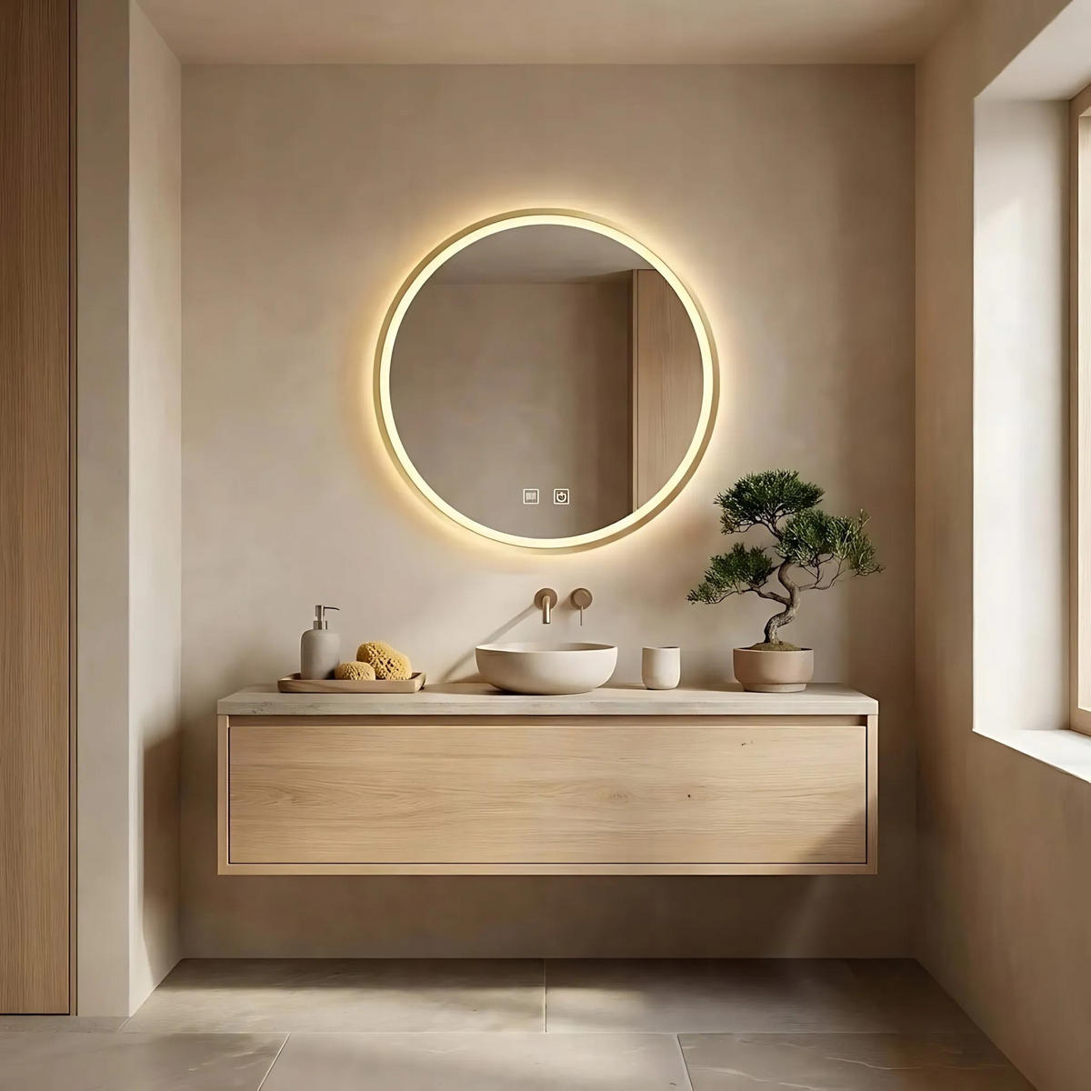 SPIEGEL Rea Led 70cm Mmj Gold - Goldfarben, Glas (70/70/4cm) - REA