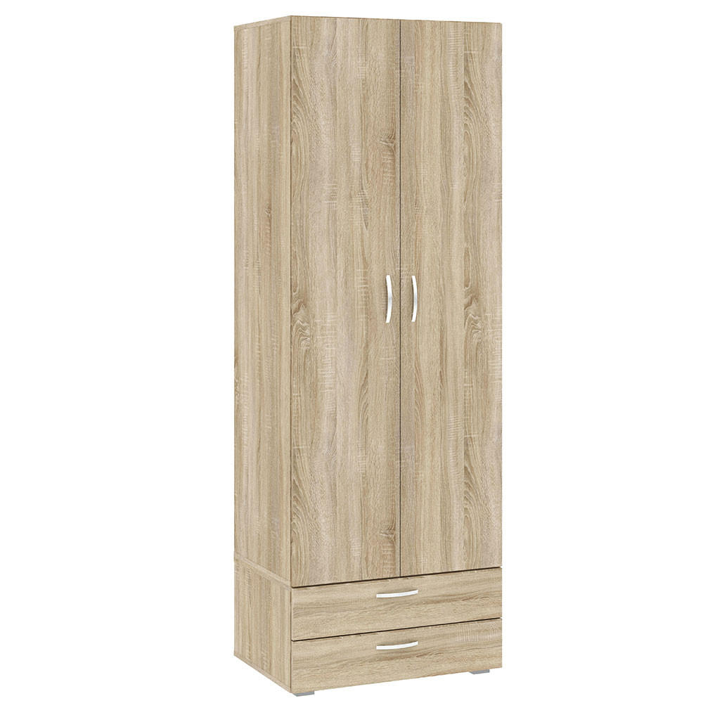 KLEIDERSCHRANK Basic Eiche Sonoma 74 / 52 / 214 cm - Silberfarben/Sonoma Eiche, Holz/Holzwerkstoff (74/214/52cm) - Feldmann-Wohnen