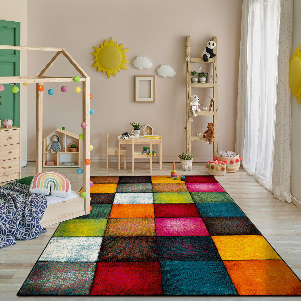 TEPPICH Kurzflor Karos Wohnzimmer schmutzabweisend Mehrfarbig Rechteckig 200x290 - Multicolor, Textil (290/200cm) - KADIMA DESIGN