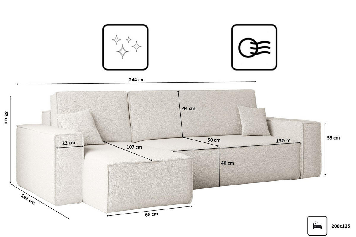 ECKSOFA Mit Schlaffunktion Und Bettkasten L-Form BEST Stoff Abriamo Ecru Links - Ecru, Holz/Textil (142/244cm) - Kaiser Möbel